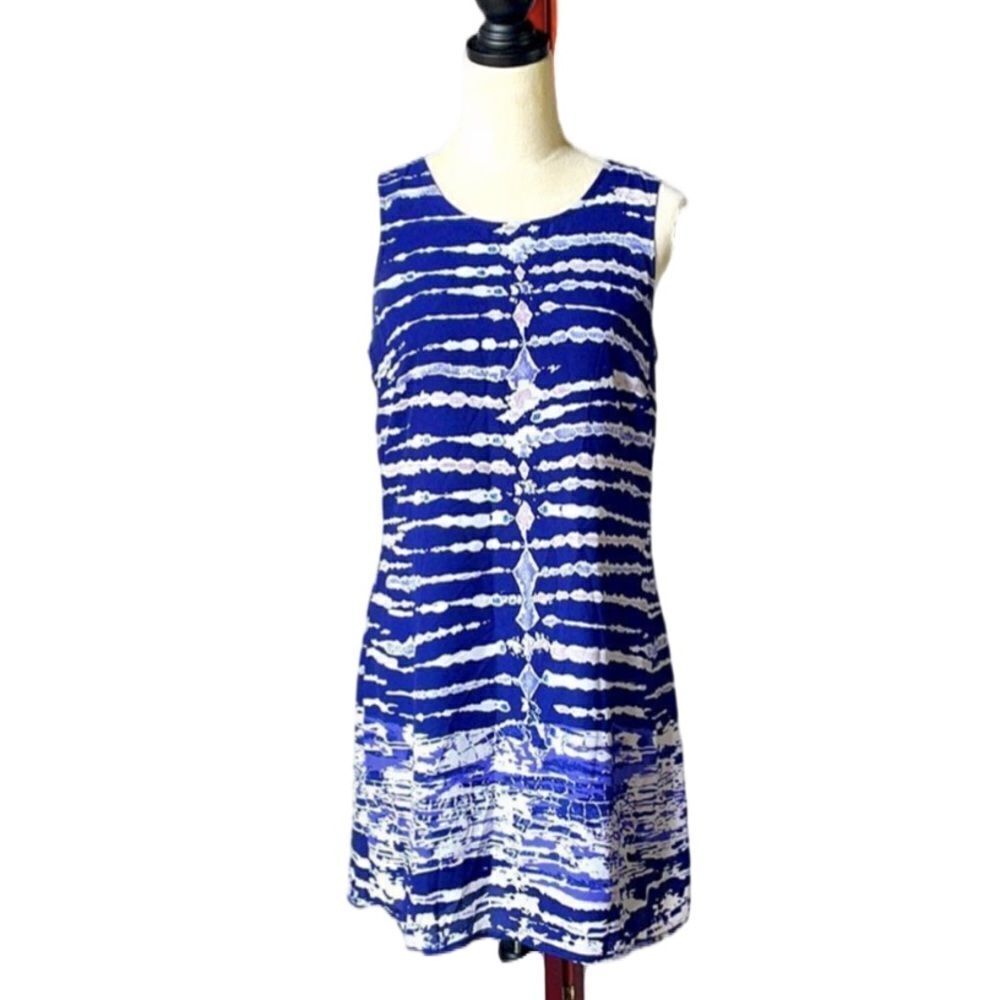 Saint Tropez West Blue and White Designed Shift Dress (Size: 6)